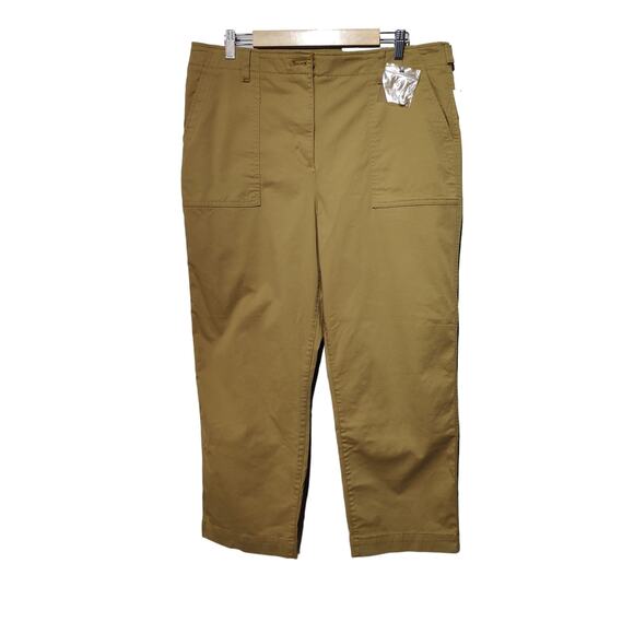 NWT Talbots Women's Sz 16 Khaki High Waist Patch Pocket Crop Pants Straight Leg - Picture 1 of 6